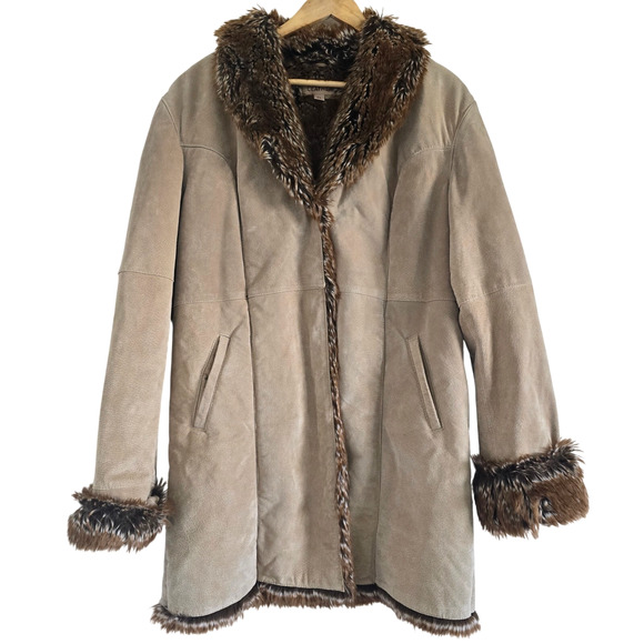 Wilson Leather Genuine Suede Penny Lane Coat Jacket Womens XL Faux Fur Trim Y2K - Picture 1 of 11